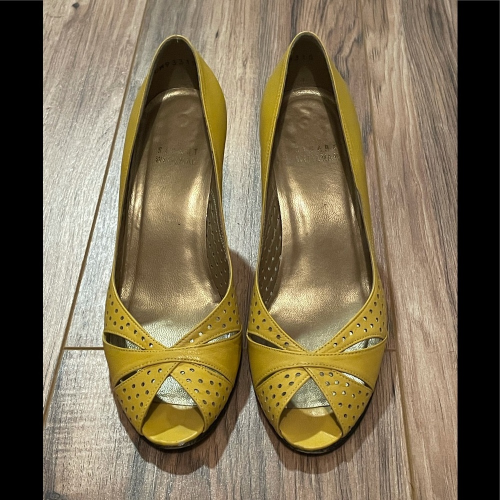 Stuart Weitzman Yellow Peep-Toe Pumps (6 M)